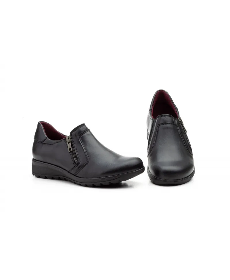 Zapatos Mujer Piel Negro Cremallera Cuña Morxiva