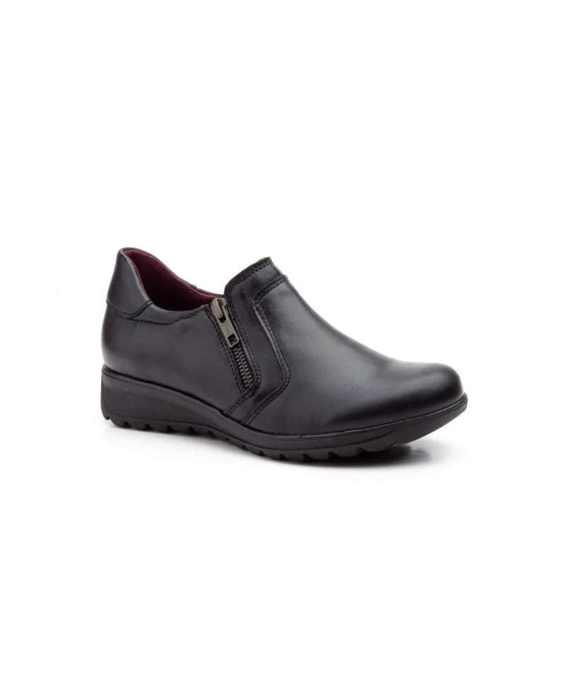 Zapatos Mujer Piel Negro Cremallera Cuña Morxiva