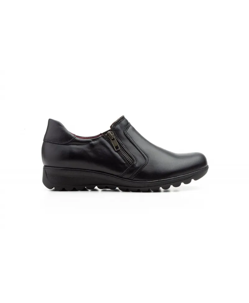 Zapatos Mujer Piel Negro Cremallera Cuña Morxiva