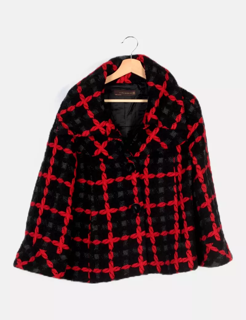 Zara Chaqueta negra estampado cuadros