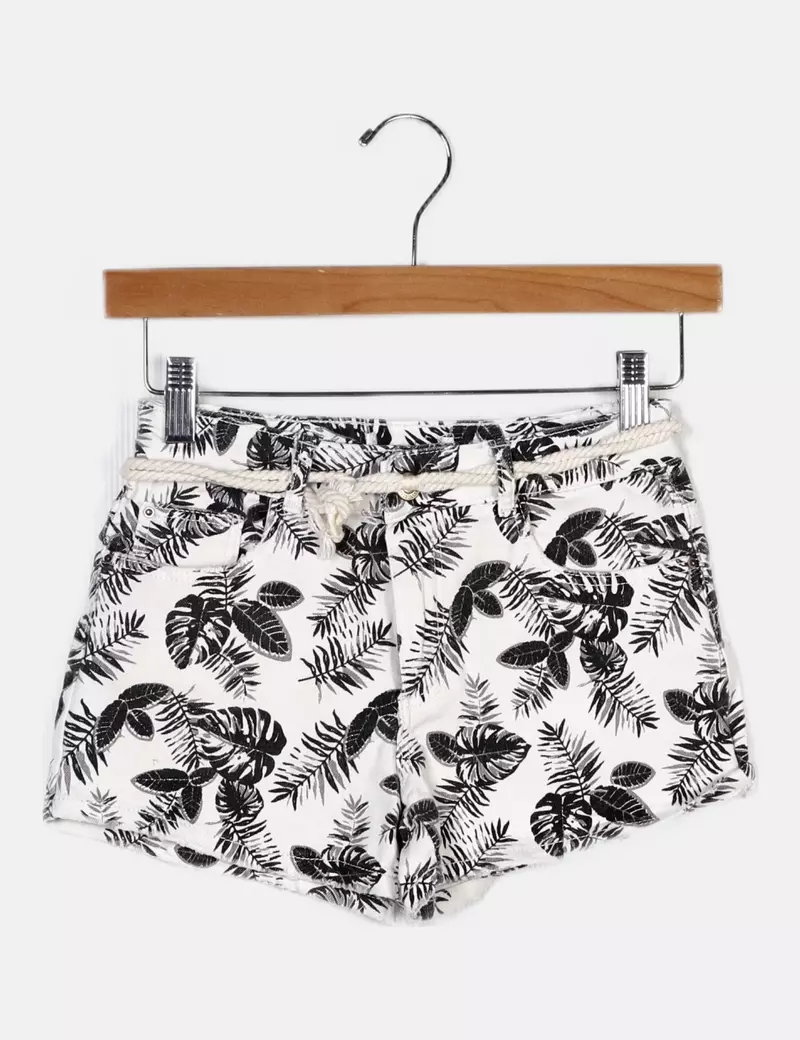 Zara Short denim blanco estampado floral