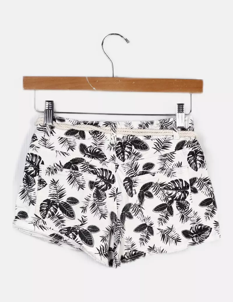 Zara Short denim blanco estampado floral